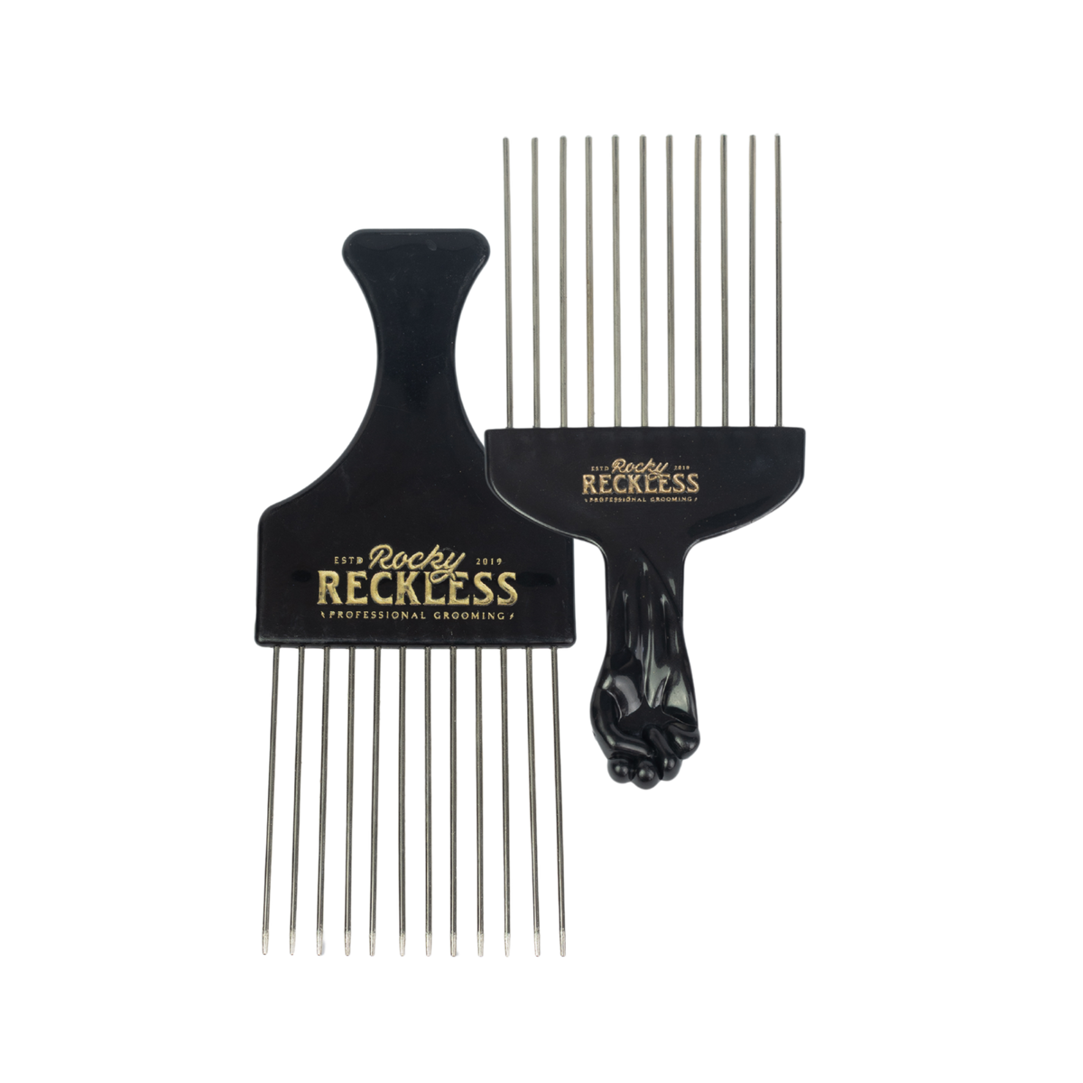 Peine Afro Pick Metálico Rocky Reckless